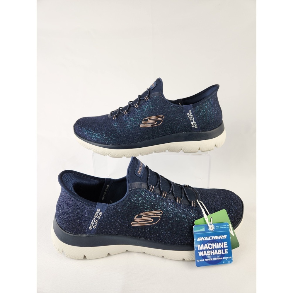 Womans Shoes SKECHERS Summits-Lunar Glow Hands Free Slip-Ins Sneakers Blue Sz 10